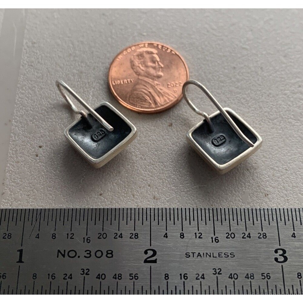 Sterling Silver Square Oxidized Brutalist Earrings Western - Picture 2 of 4